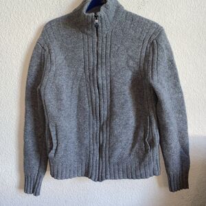 Vintage Express Lambs Wool Full Zip Cardigan Sweater Cable Knit Chunky L Gray